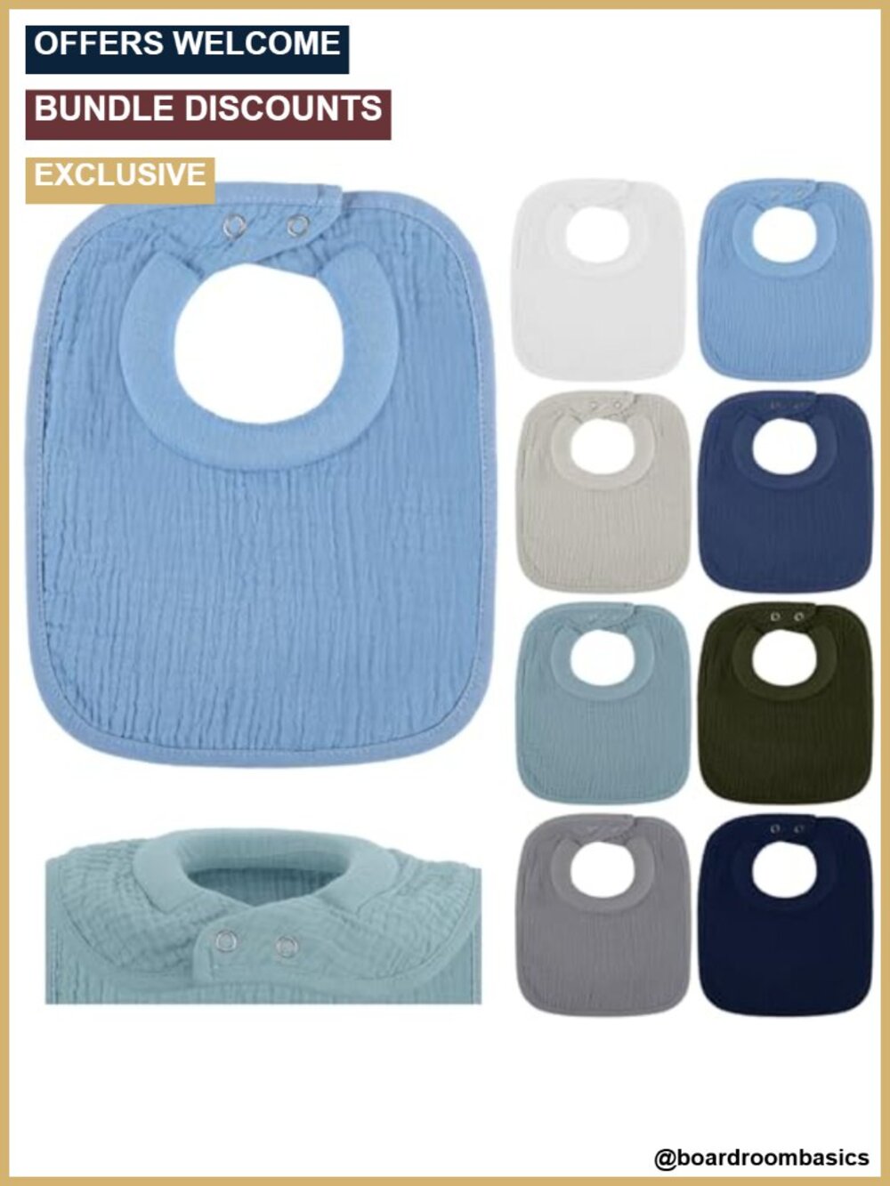 Toddler Baby Bibs Towel Cotton Absorbent Padded Neck Collar 8pc Set